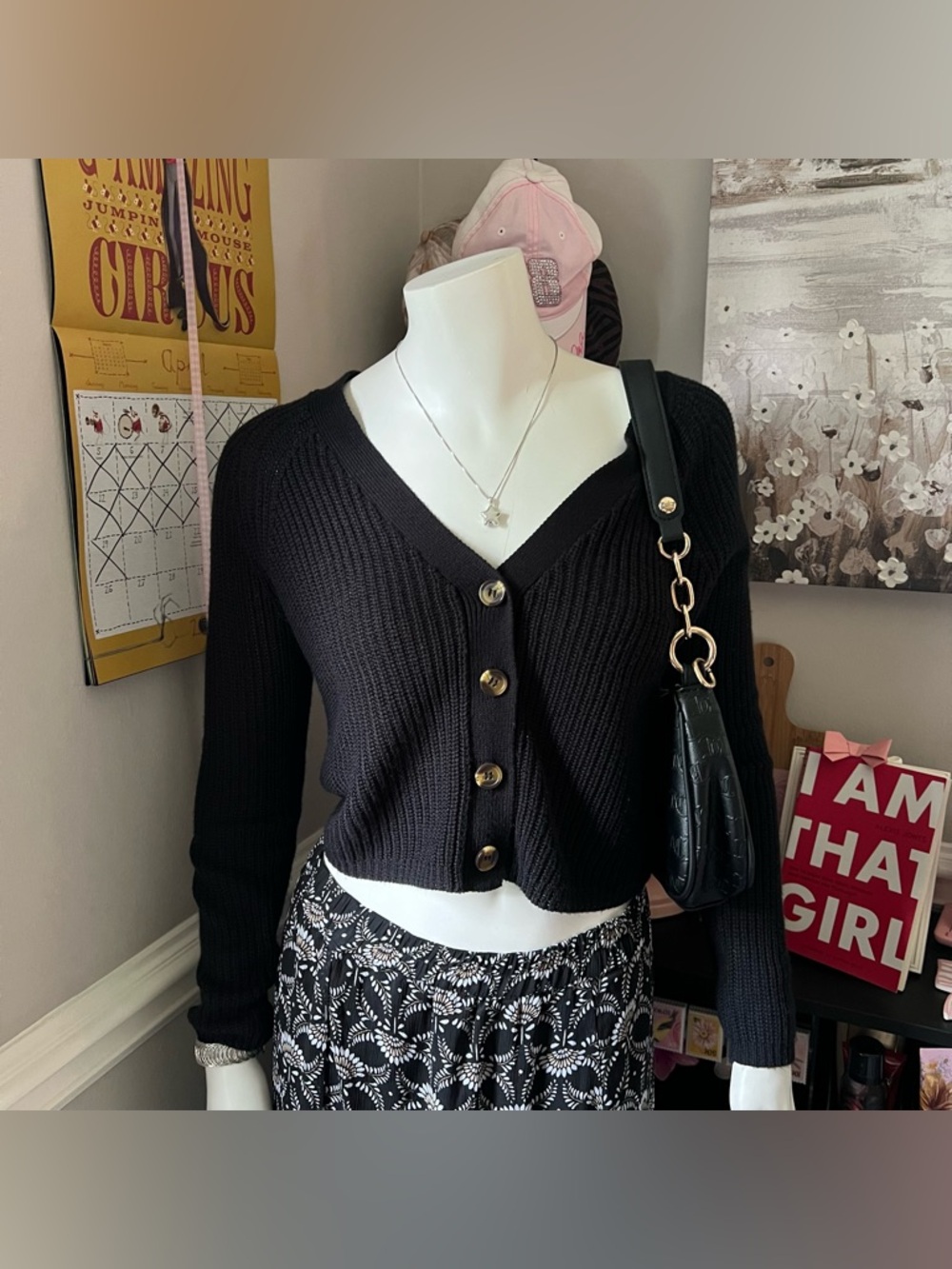 Black Ribbed Button Front Cardigan – S/M - Picture 2 of 5